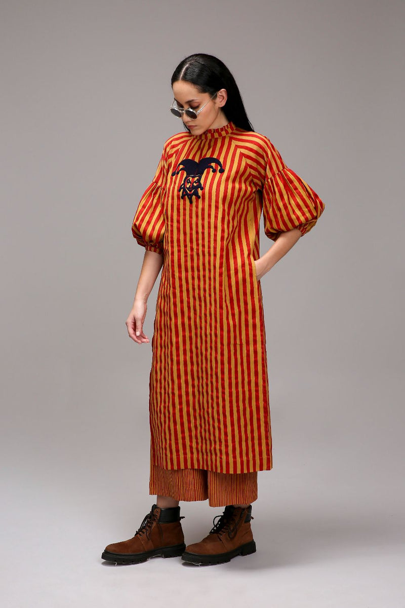 Tan-Brown Red Striped RE Pants cotton by Mati in brown color for women Worldwide