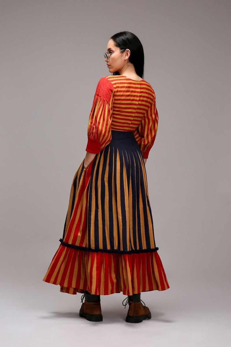 Tan-Brown Red Striped Crop Top cotton by Mati in brown color for women Worldwide