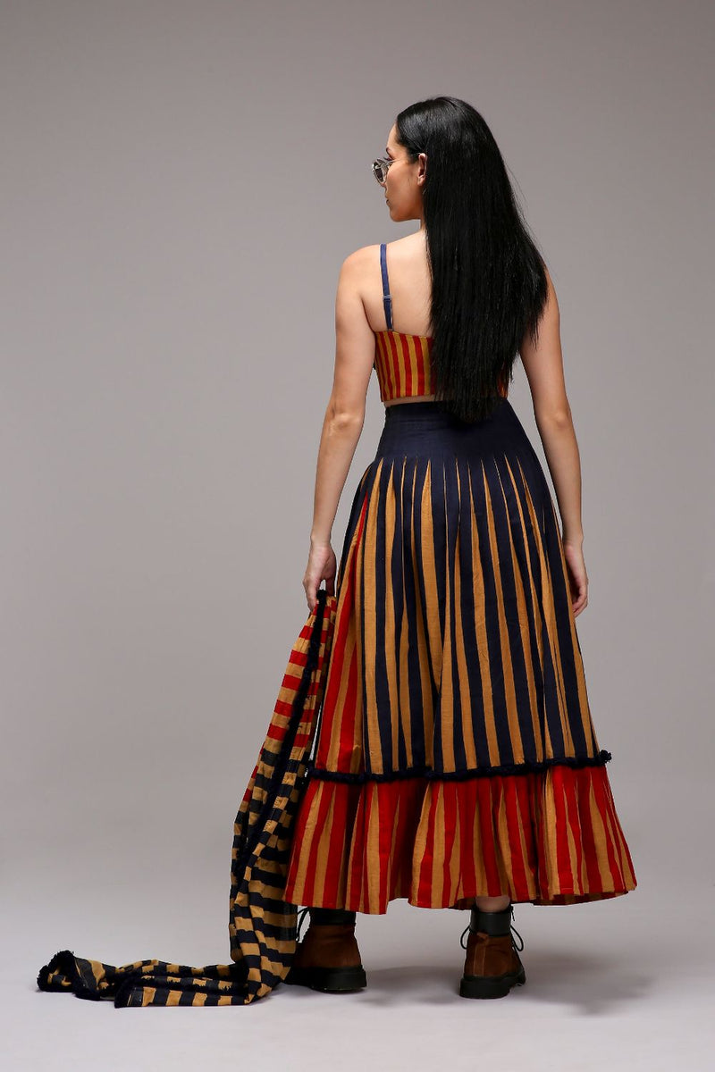 Tan-Brown Red Striped Fringed Corset cotton by Mati in brown color for women Worldwide