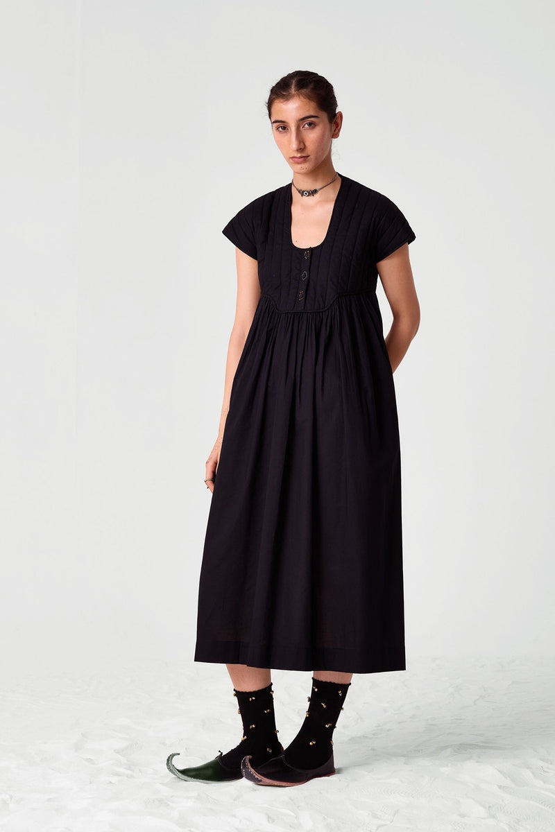 Tapti Black Quilted Embroidered Dress