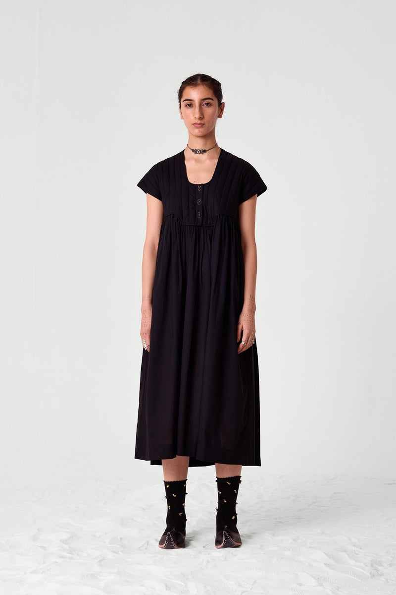 Tapti Black Quilted Embroidered Dress