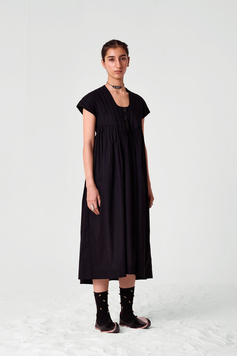 Tapti Black Quilted Embroidered Dress