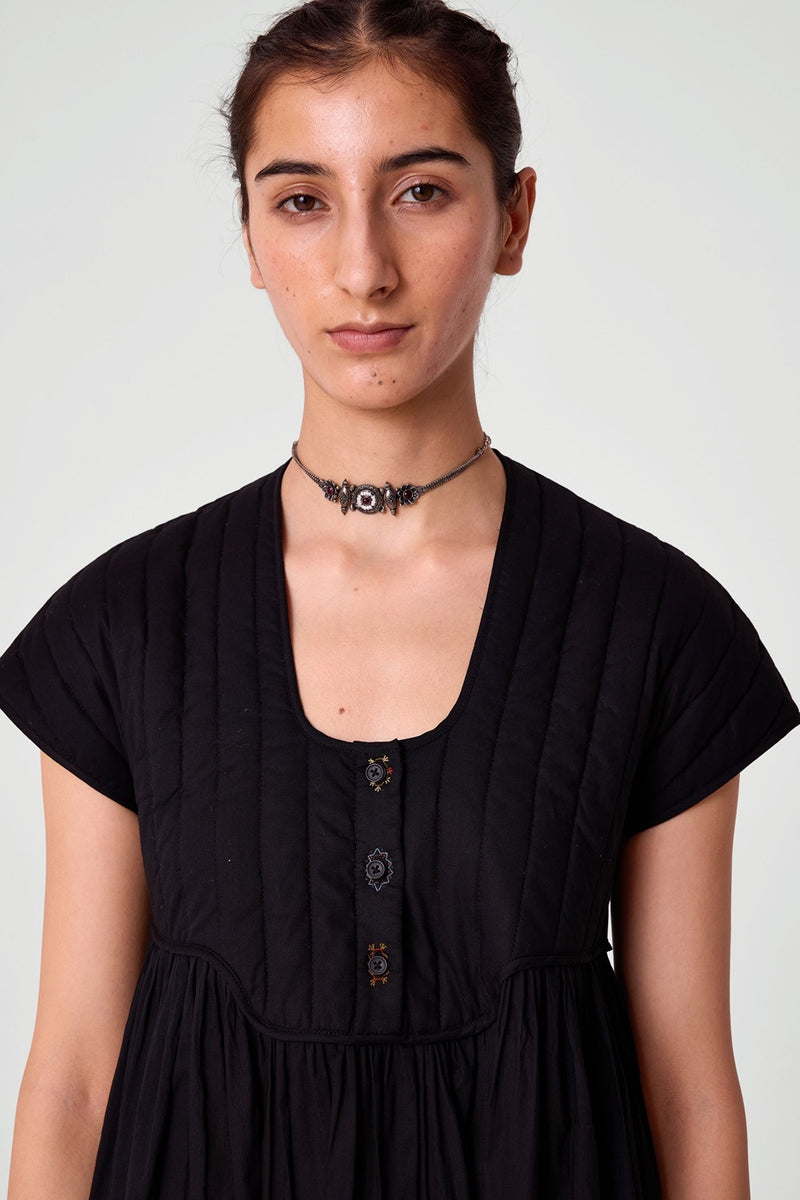 Tapti Black Quilted Embroidered Dress
