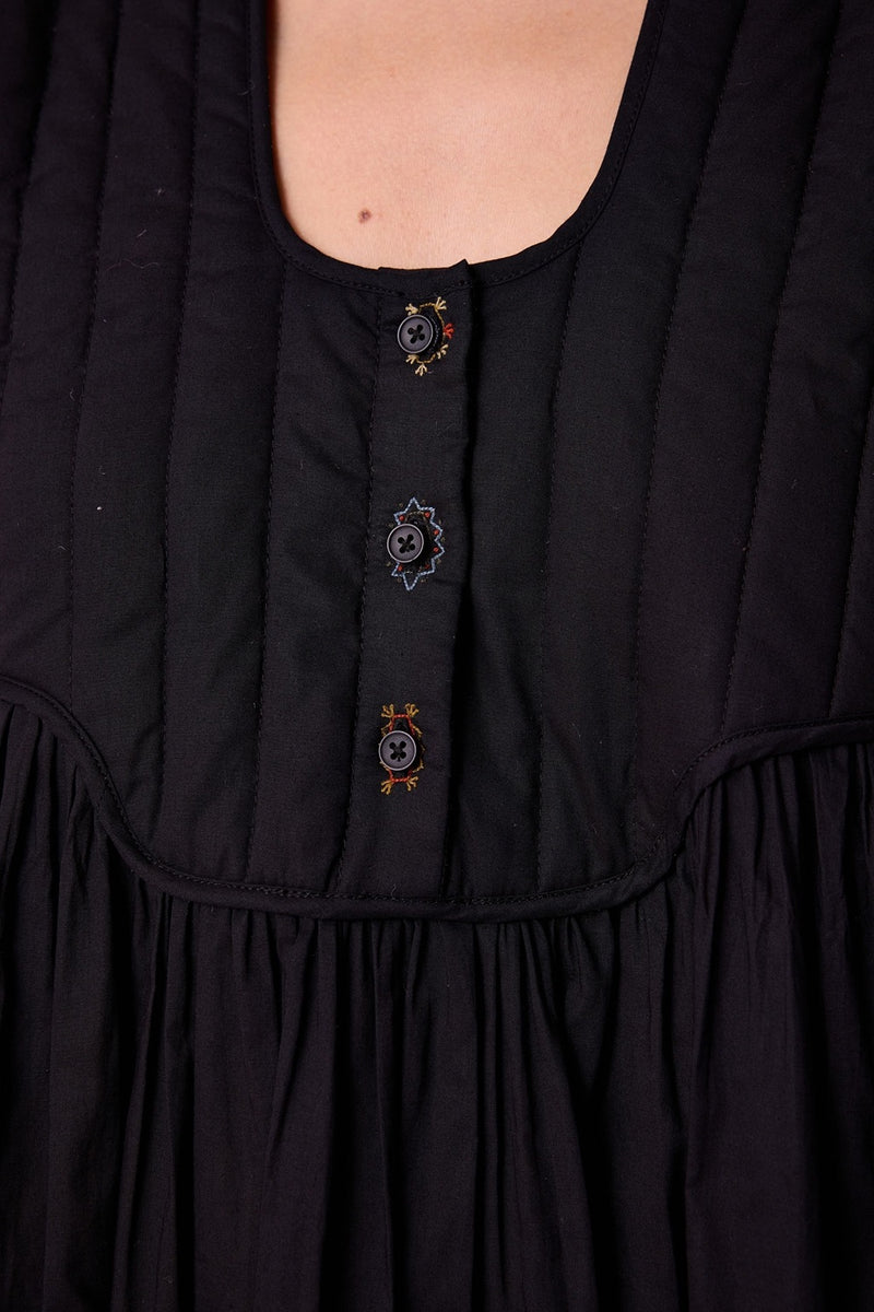 Tapti Black Quilted Embroidered Dress