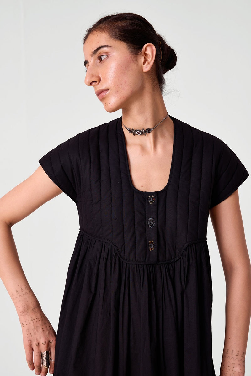 Tapti Black Quilted Embroidered Dress