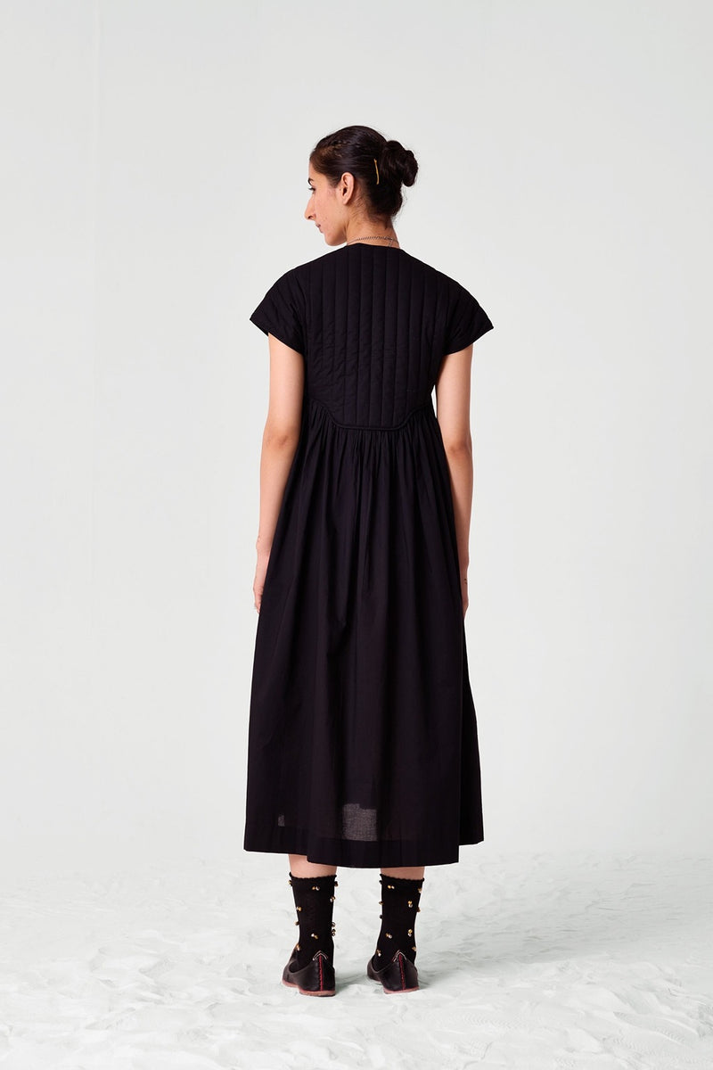 Tapti Black Quilted Embroidered Dress