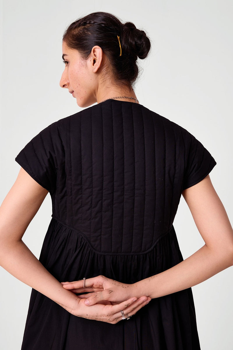 Tapti Black Quilted Embroidered Dress