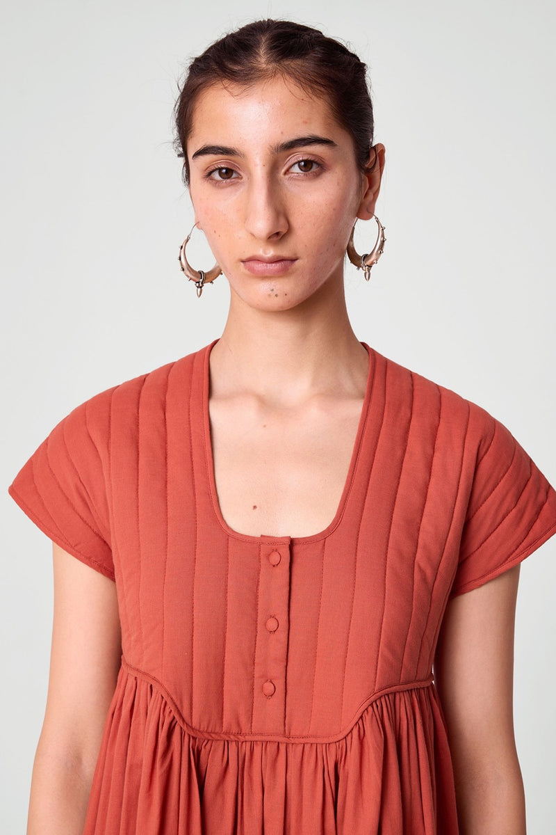 Tapti Orange Quilted Midi Dress
