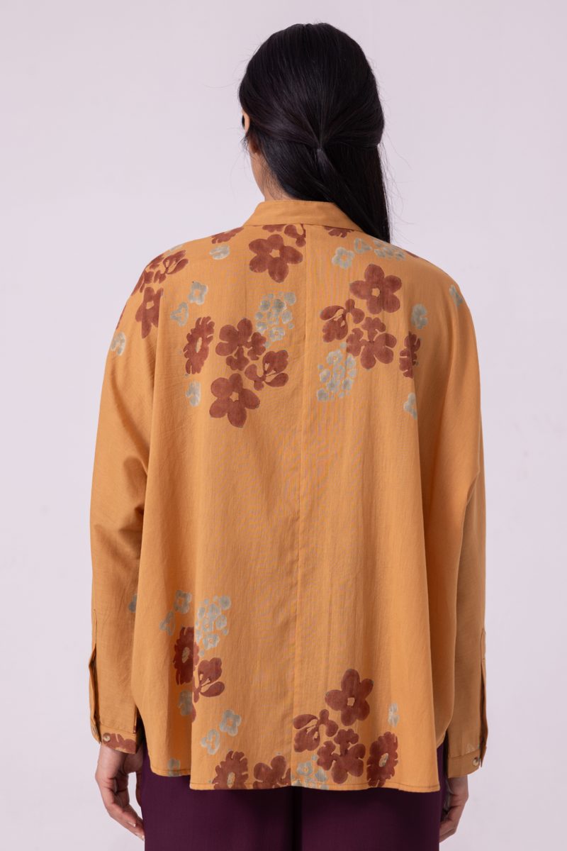 Taro Floral Hand Printed Top cotton by The Summer House in rust color for women Worldwide