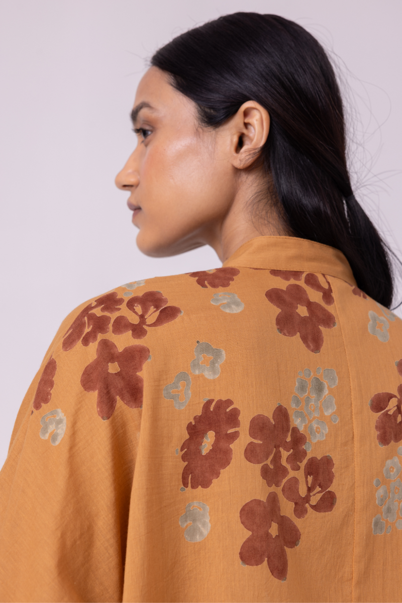 Taro Floral Hand Printed Top cotton by The Summer House in rust color for women Worldwide