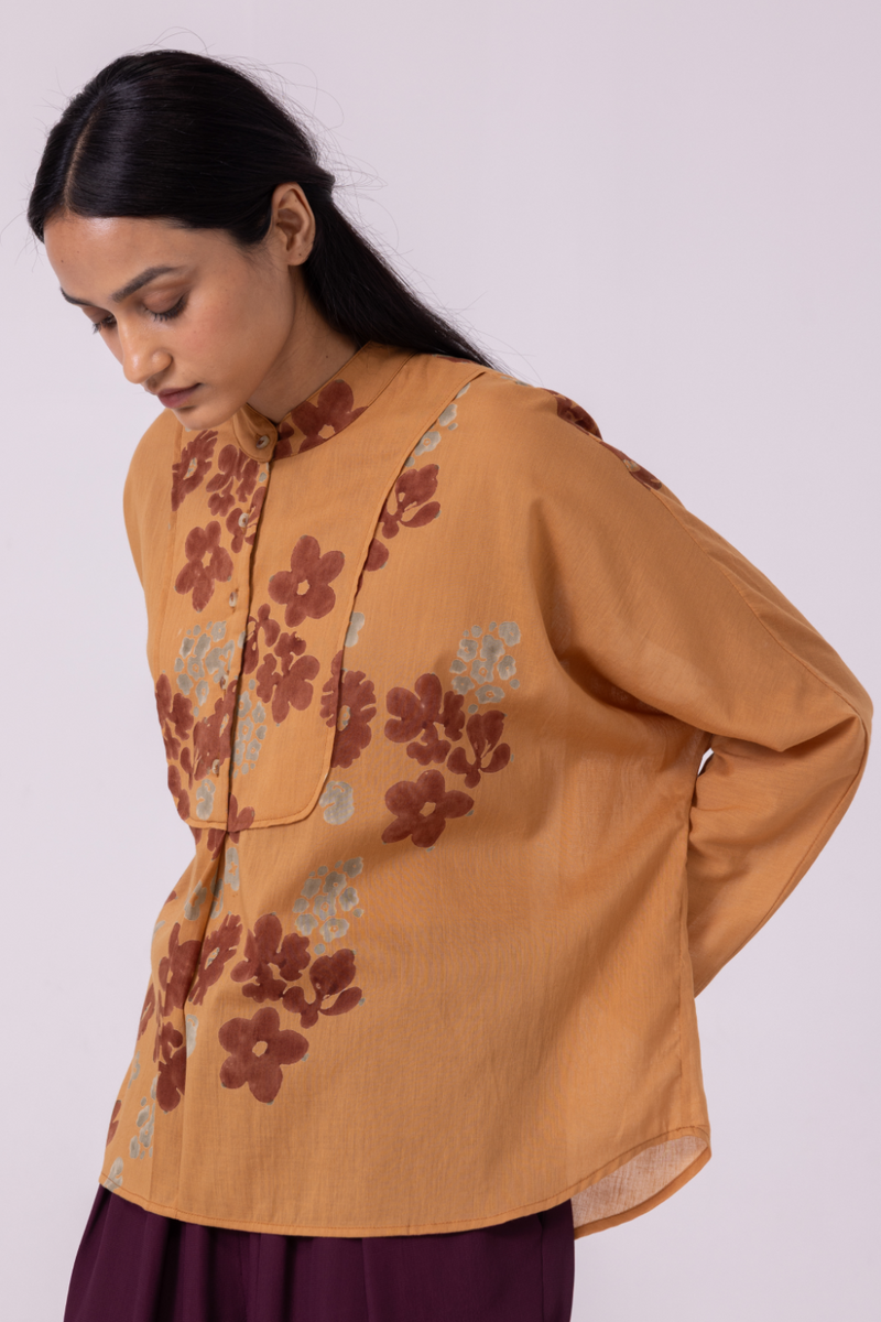 Taro Floral Hand Printed Top cotton by The Summer House in rust color for women Worldwide