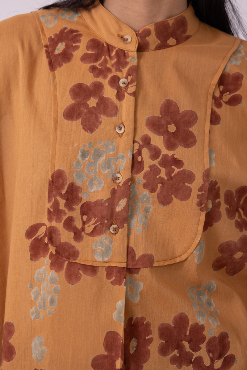 Taro Floral Hand Printed Top cotton by The Summer House in rust color for women Worldwide