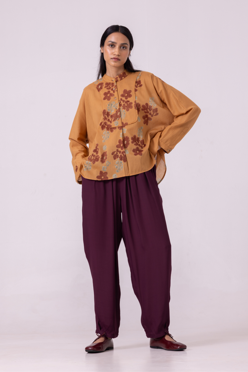 Taro Floral Hand Printed Top cotton by The Summer House in rust color for women Worldwide