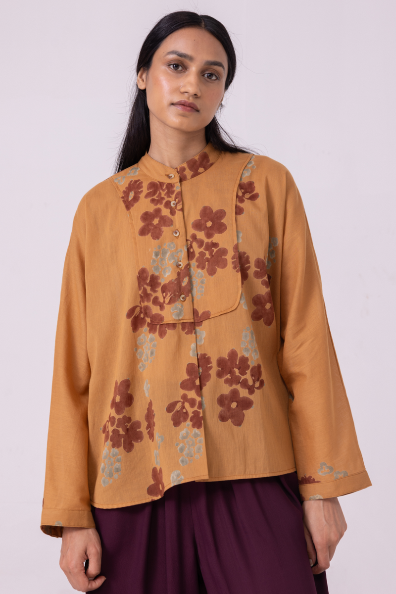 Taro Floral Hand Printed Top cotton by The Summer House in rust color for women Worldwide