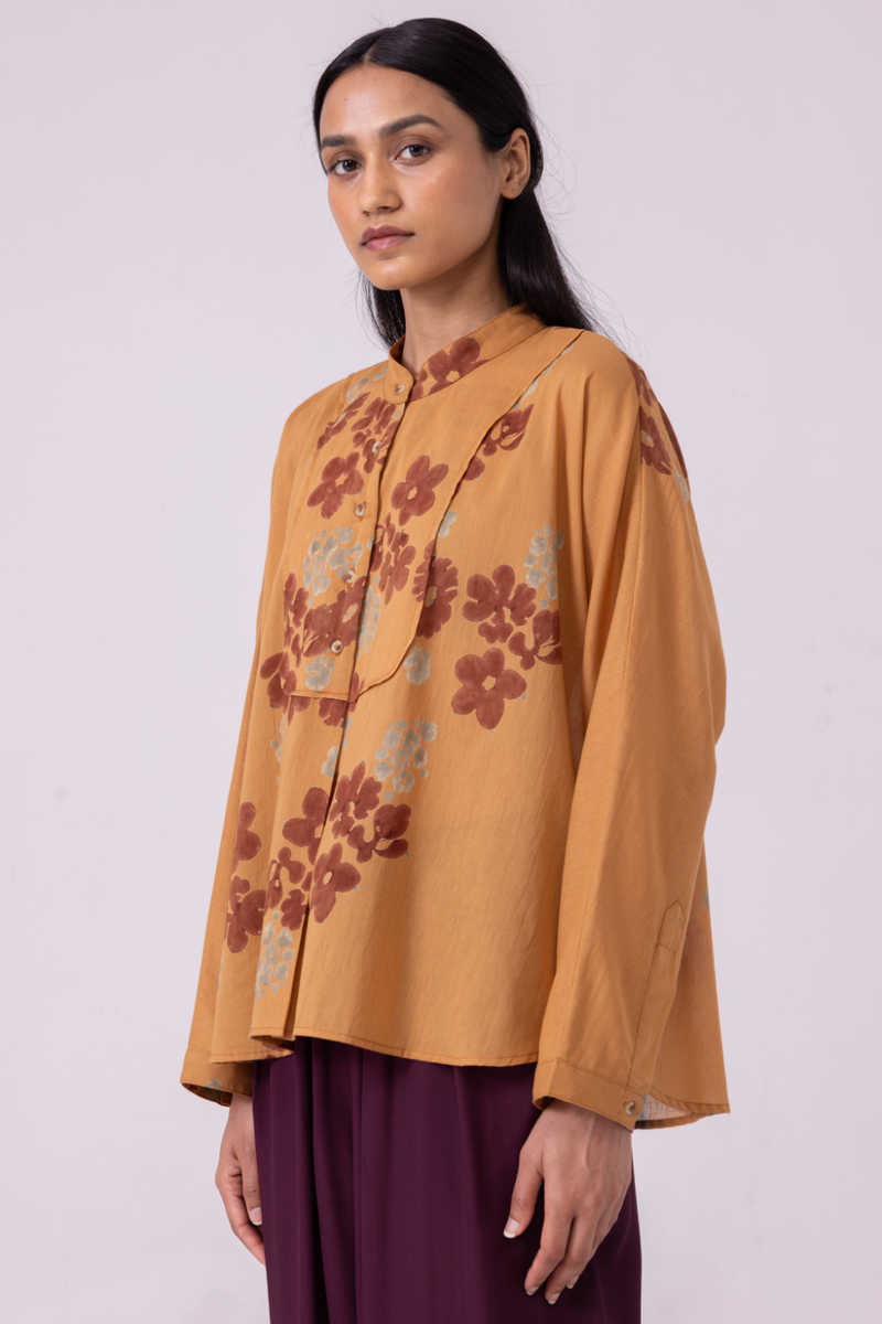 Taro Floral Hand Printed Top cotton by The Summer House in rust color for women Worldwide
