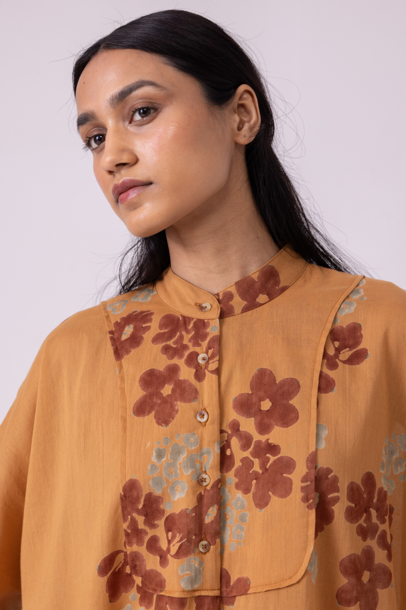 Taro Floral Hand Printed Top cotton by The Summer House in rust color for women Worldwide