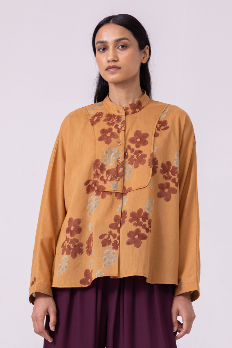 Taro Floral Hand Printed Top cotton by The Summer House in rust color for women Worldwide
