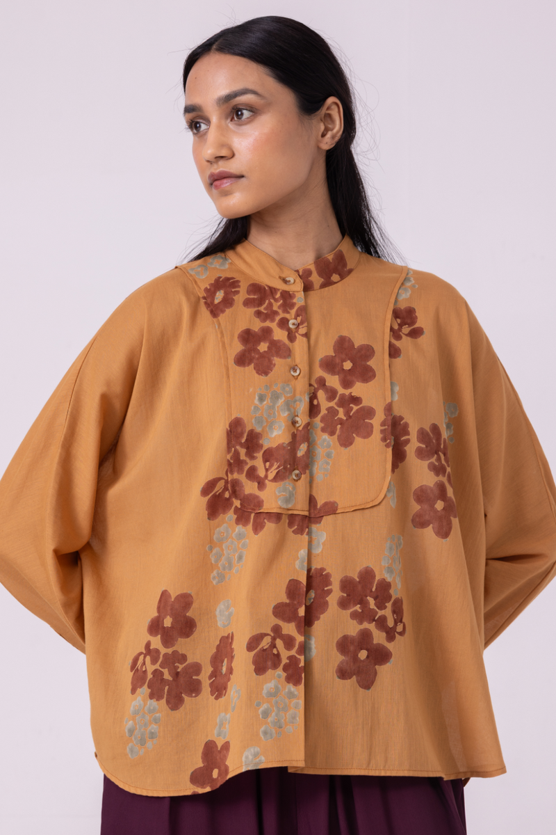Taro Floral Hand Printed Top cotton by The Summer House in rust color for women Worldwide