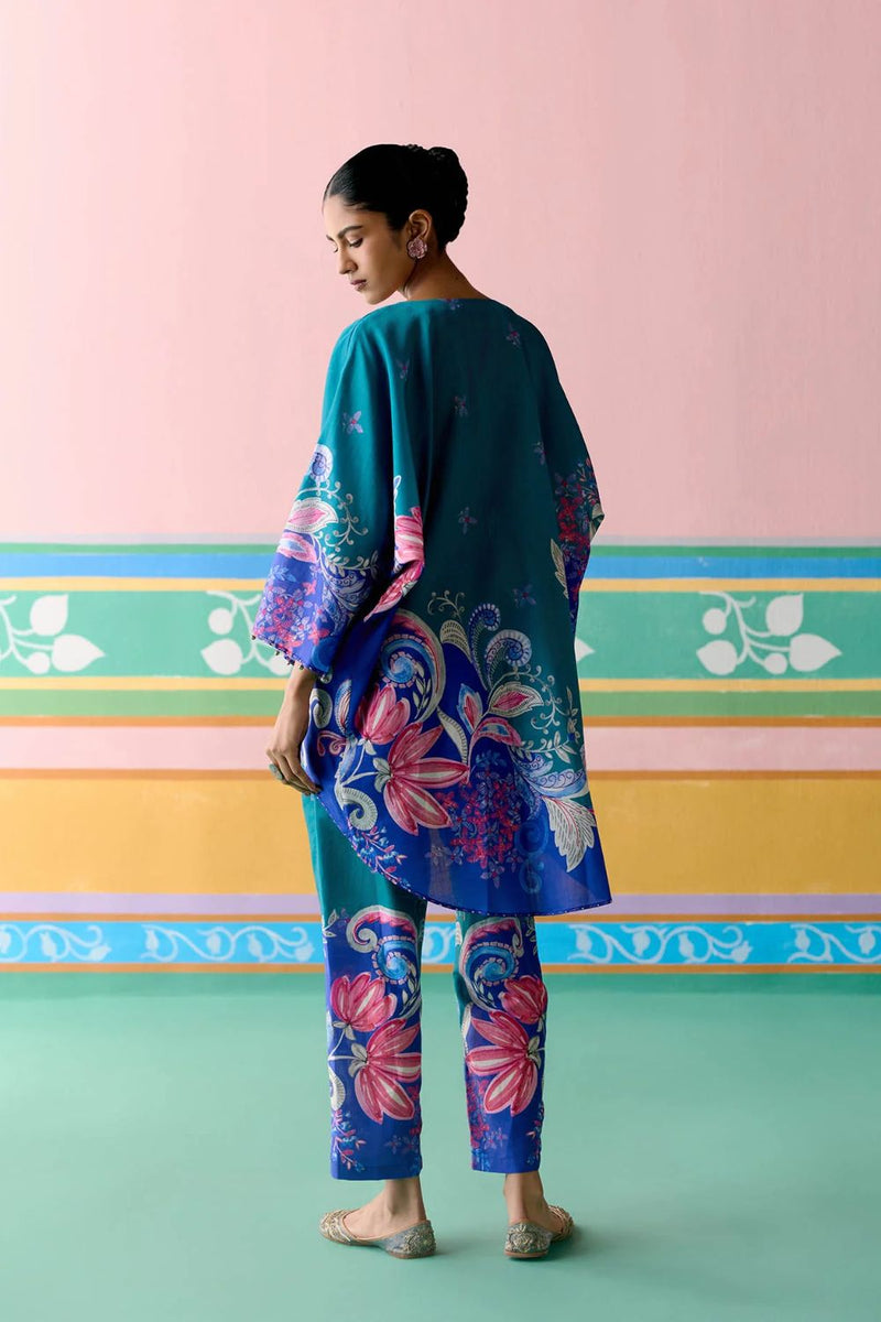 Teal Paisley Kaftan Set (Short)