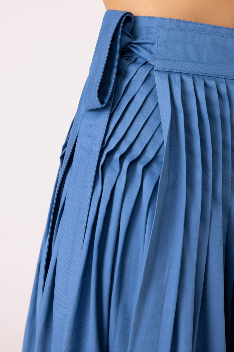 Tereza Blue Pleated Wrap Skirt cotton by The Summer House for women Worldwide