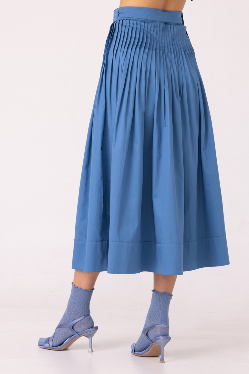 Tereza Blue Pleated Wrap Skirt cotton by The Summer House for women Worldwide