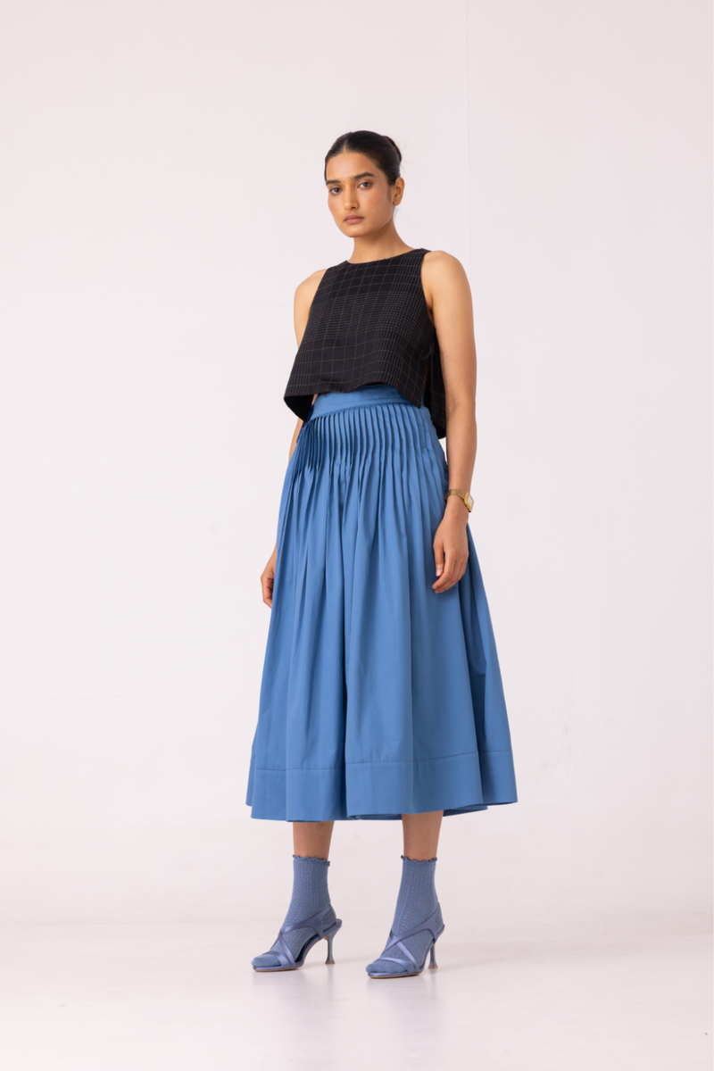 Tereza Blue Pleated Wrap Skirt cotton by The Summer House for women Worldwide