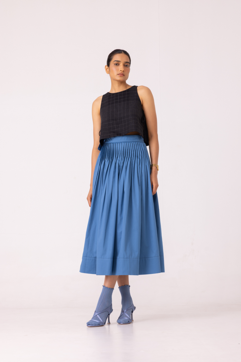 Tereza Blue Pleated Wrap Skirt cotton by The Summer House for women Worldwide