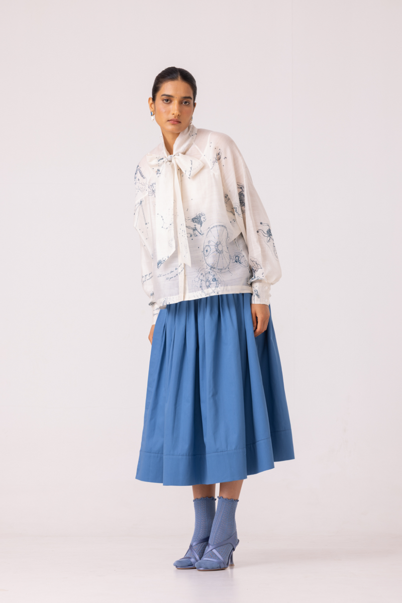 Tereza Blue Pleated Wrap Skirt cotton by The Summer House for women Worldwide