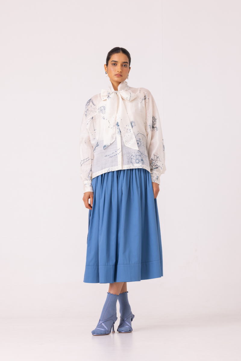 Tereza Blue Pleated Wrap Skirt cotton by The Summer House for women Worldwide