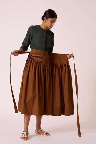 Tereza Brown Pleated Wrap Skirt