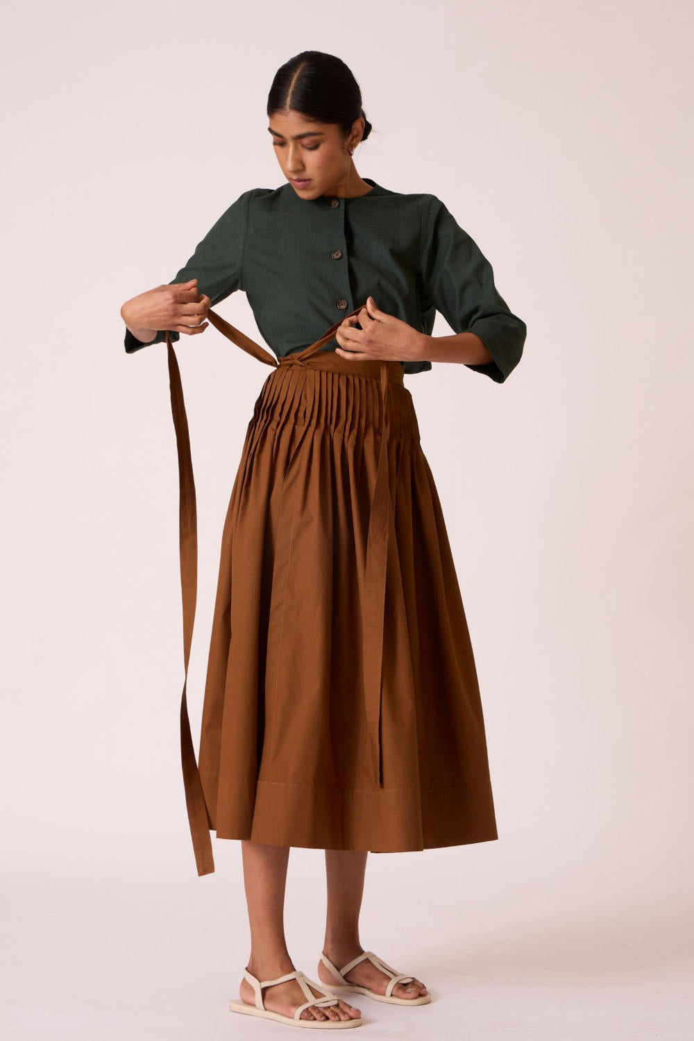 Tereza Brown Pleated Wrap Skirt