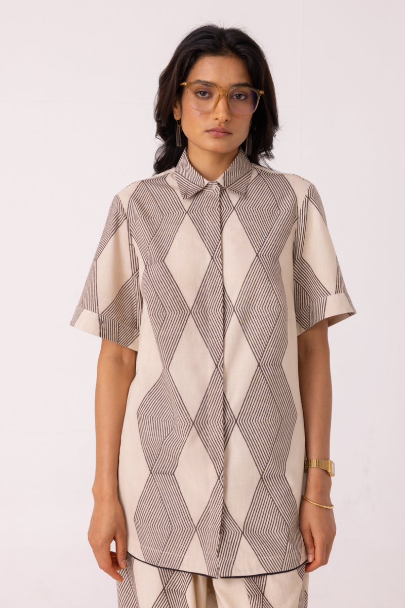 Tess Hand Printed Shirt cotton by The Summer House in grey color for women Worldwide