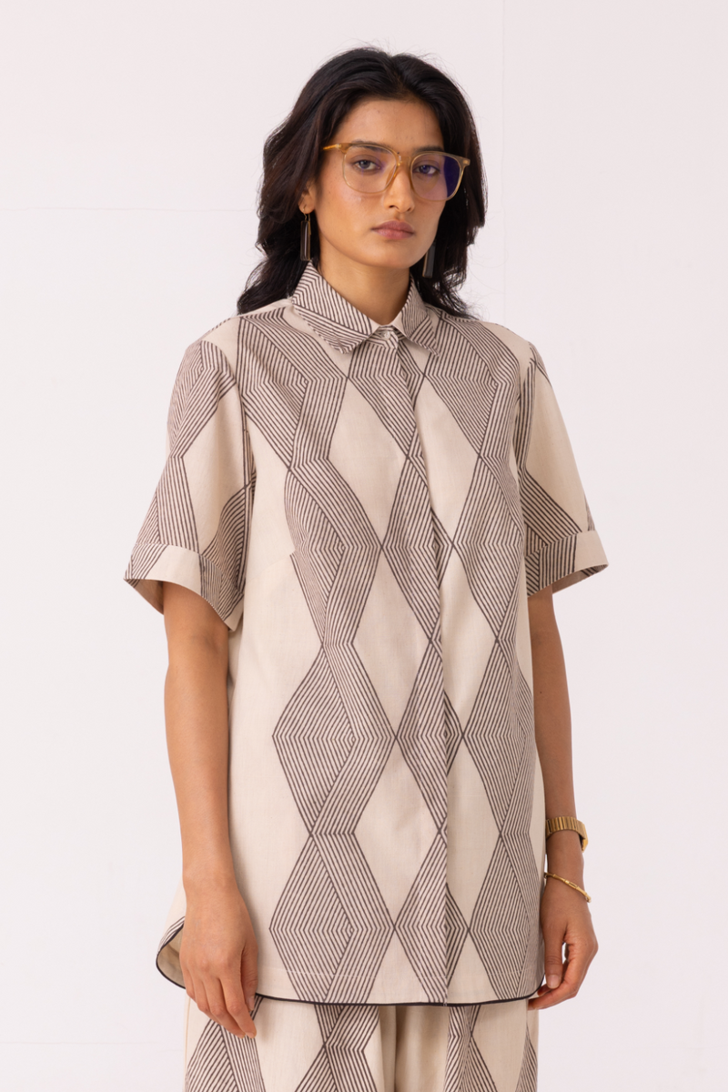 Tess Hand Printed Shirt cotton by The Summer House in grey color for women Worldwide