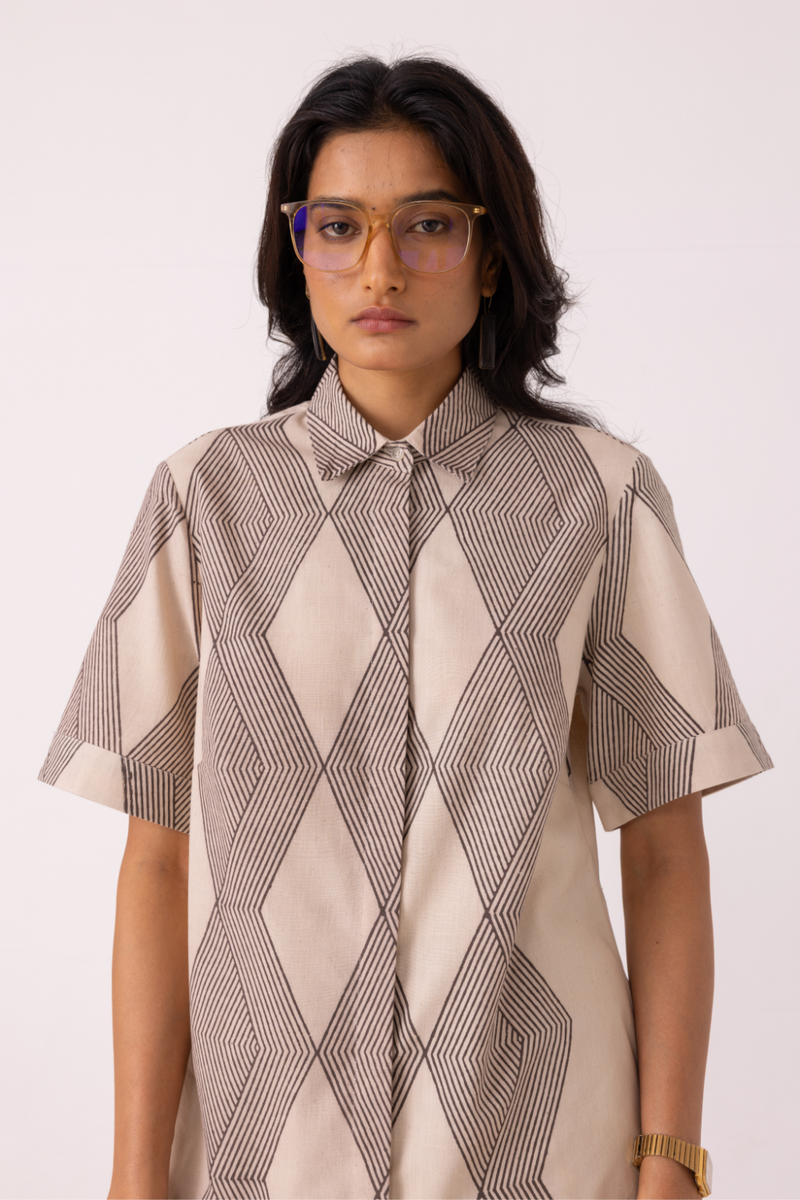 Tess Hand Printed Shirt cotton by The Summer House in grey color for women Worldwide