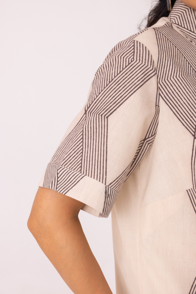 Tess Hand Printed Shirt cotton by The Summer House in grey color for women Worldwide