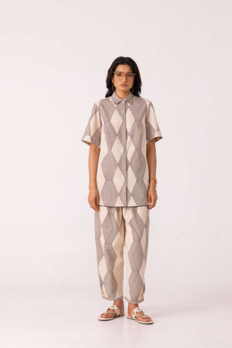 Tess Hand Printed Shirt cotton by The Summer House in grey color for women Worldwide