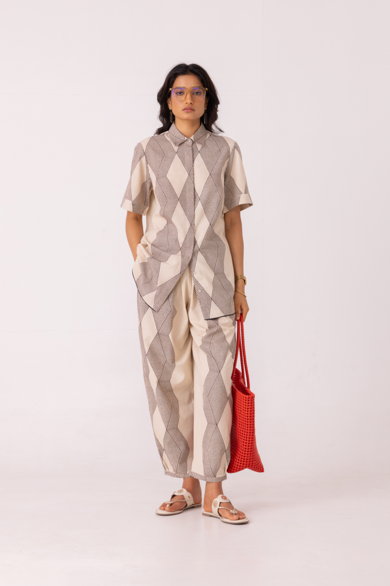 Tess Hand Printed Shirt cotton by The Summer House in grey color for women Worldwide