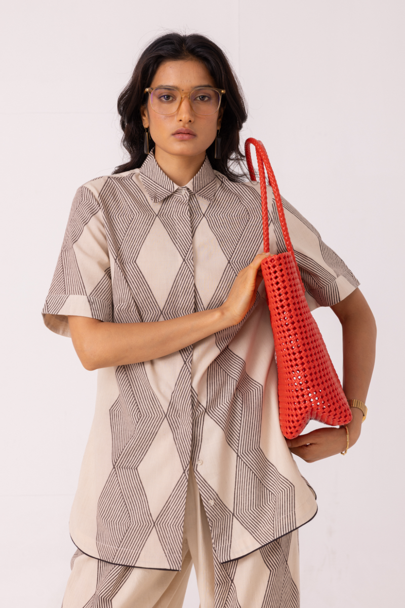 Tess Hand Printed Shirt cotton by The Summer House in grey color for women Worldwide