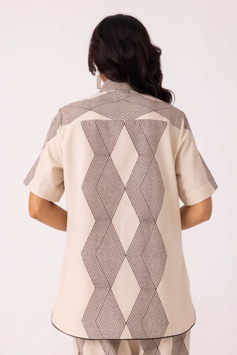 Tess Hand Printed Shirt cotton by The Summer House in grey color for women Worldwide