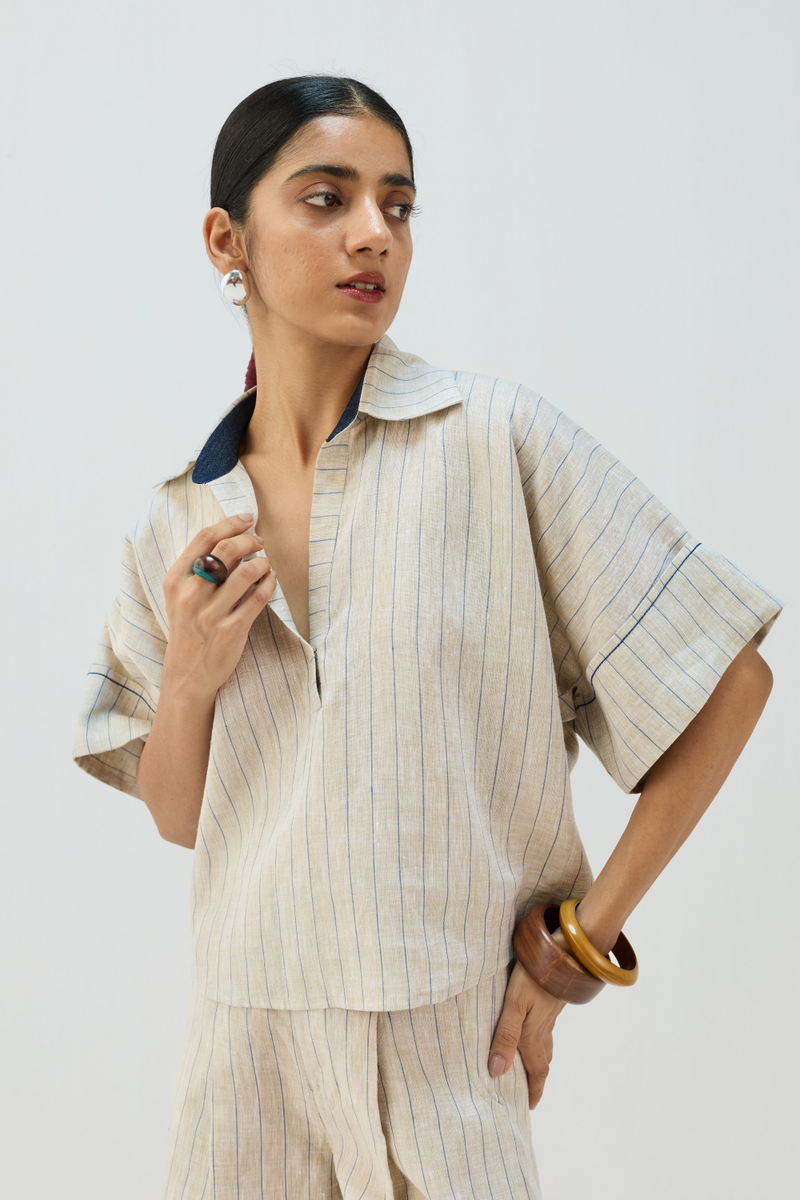 The Arrival Linen Shirt all linen by Sui in beige color for women Worldwide