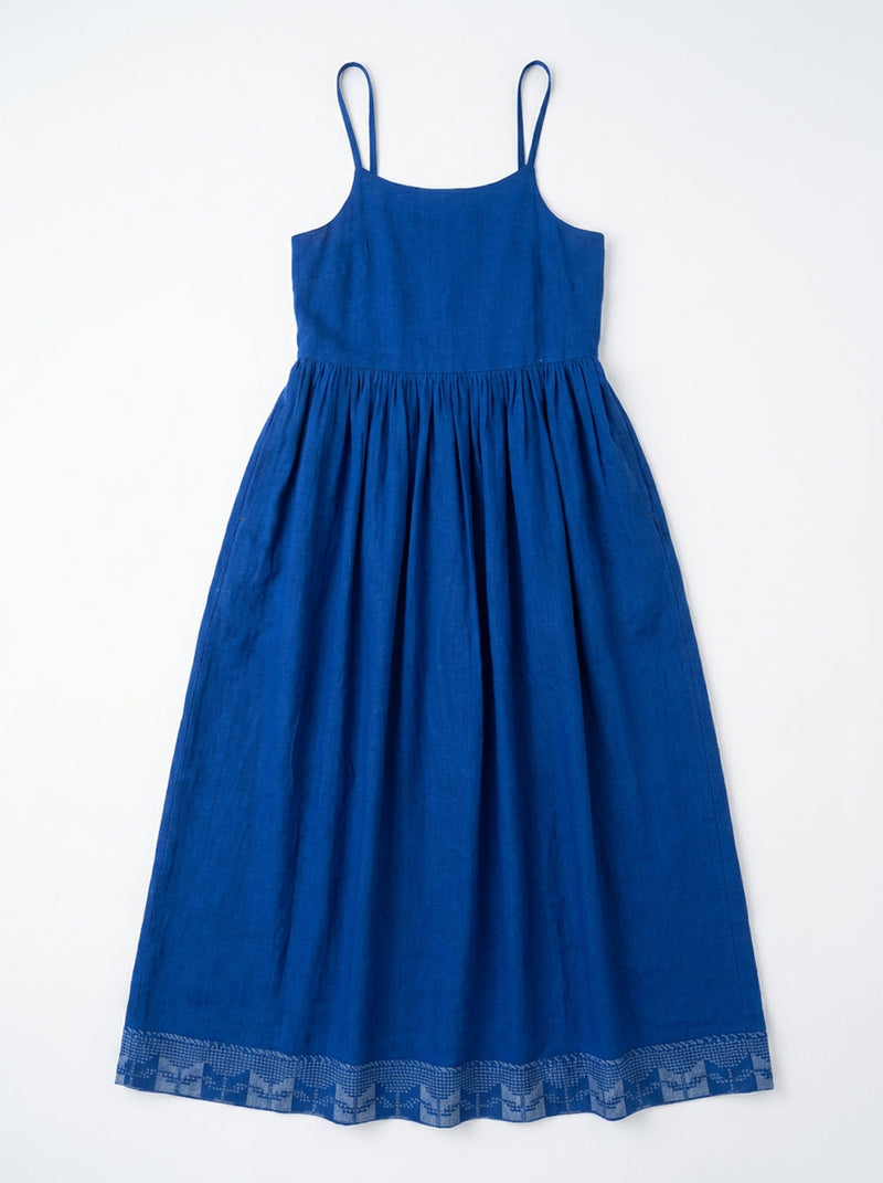 The Block Bloom Midi Dress-Cobalt Blue cotton jamdani dress by World of Crow in blue for women Worldwide