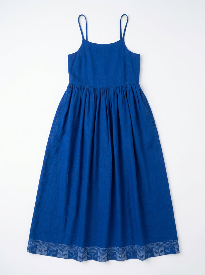 The Block Bloom Midi Dress-Cobalt Blue cotton jamdani dress by World of Crow in blue for women Worldwide