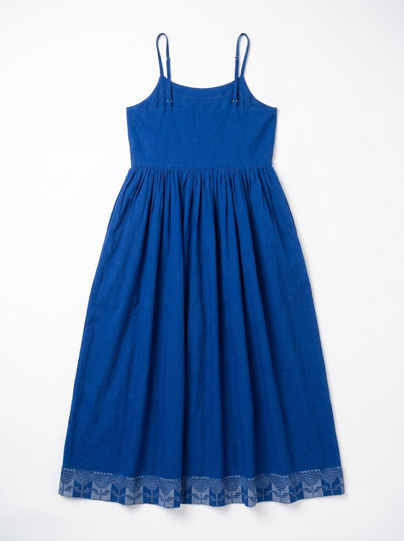The Block Bloom Midi Dress-Cobalt Blue cotton jamdani dress by World of Crow in blue for women Worldwide