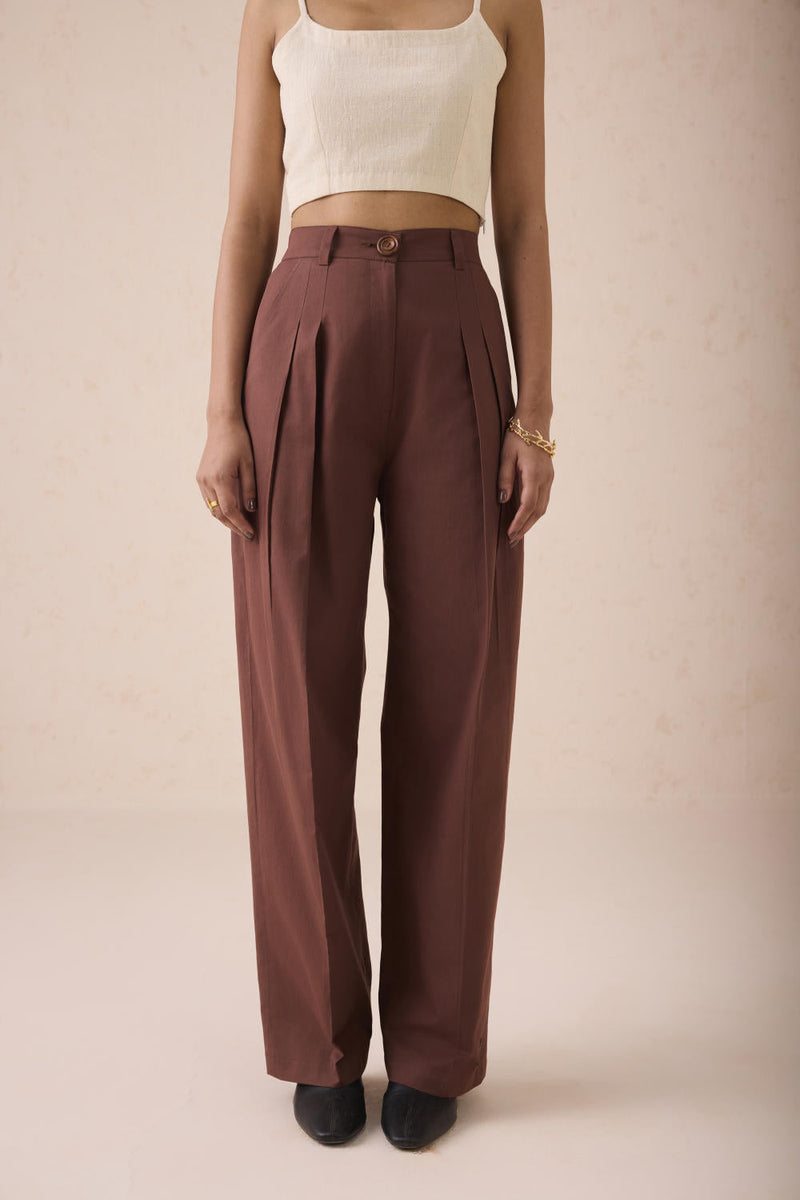 The Bright Beginnings Organic Cotton Trousers twill by SUI in brown color for women Worldwide