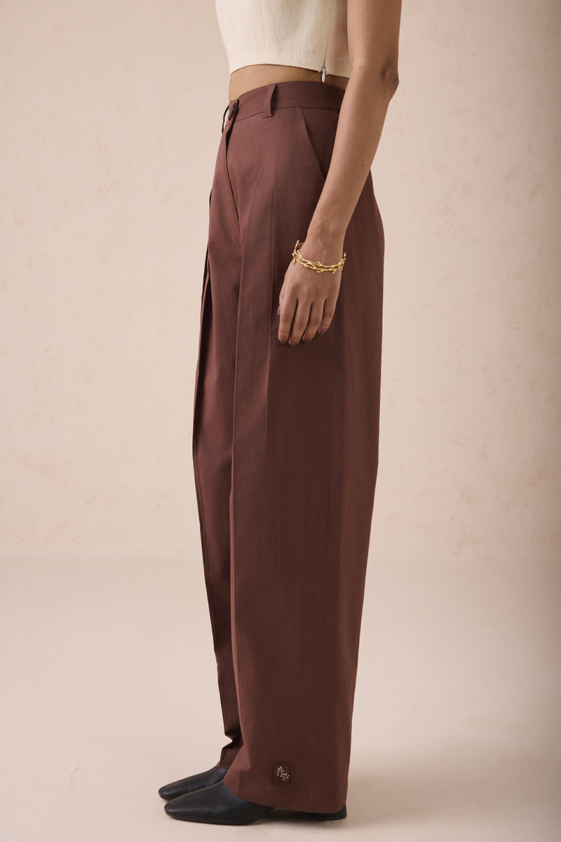 The Bright Beginnings Organic Cotton Trousers twill by SUI in brown color for women Worldwide