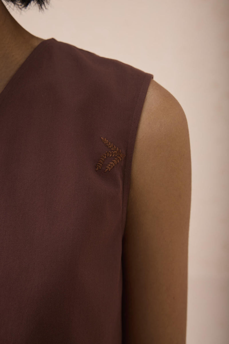 The Bright Beginnings Organic Cotton Waistcoat twill by SUI in brown color for women Worldwide