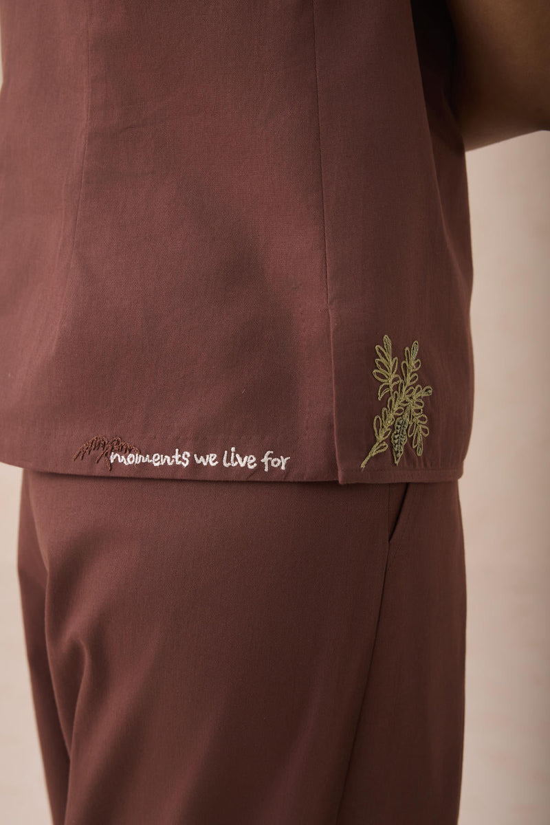 The Bright Beginnings Organic Cotton Waistcoat twill by SUI in brown color for women Worldwide