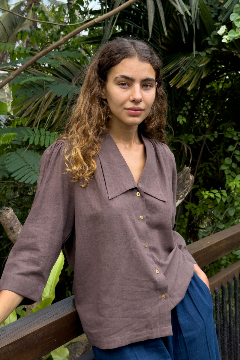 Mulholland Shirt — Brown cotton by World of Crow in brown color for women Worldwide