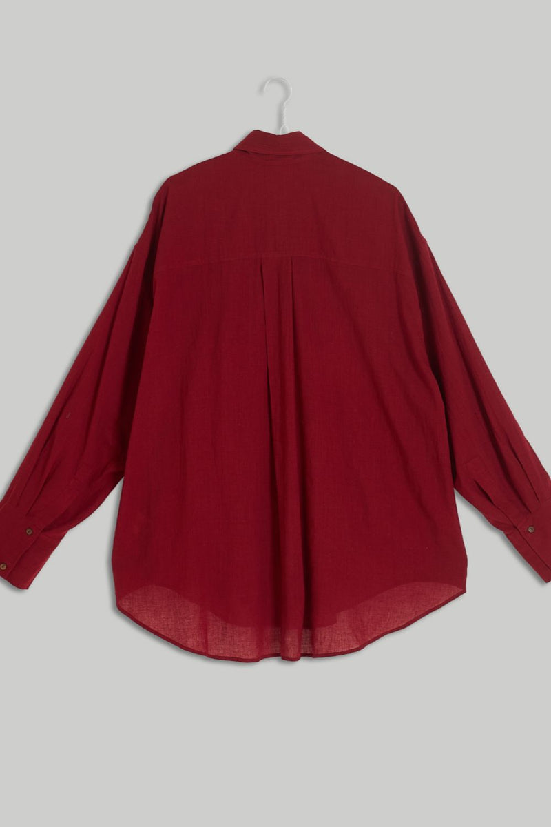 The red Button-Down Shirt cotton by World of Crow in red color for women Worldwide