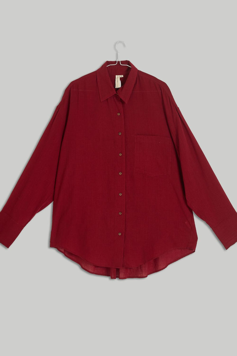 The red Button-Down Shirt cotton by World of Crow in red color for women Worldwide